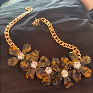 J. Crew Tortoiseshell Floral Necklace with Gold Chain